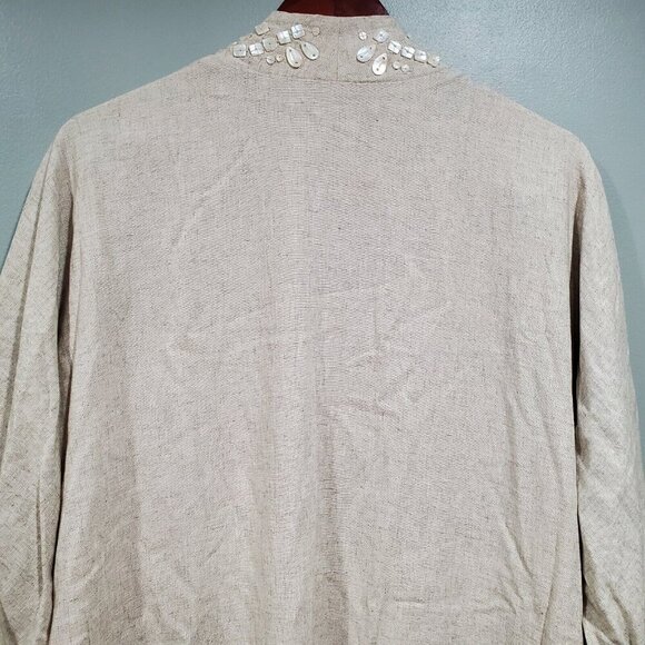 Soft Surroundings Linen Duster Long Cardigan Coat Shell Button Embellish Sz M - Picture 14 of 16